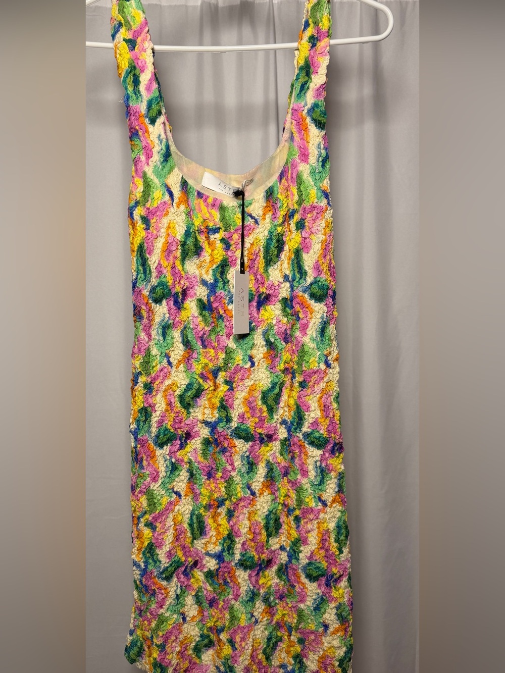 Astr Multicolor Ruched Tank Dress with Pastel Waves